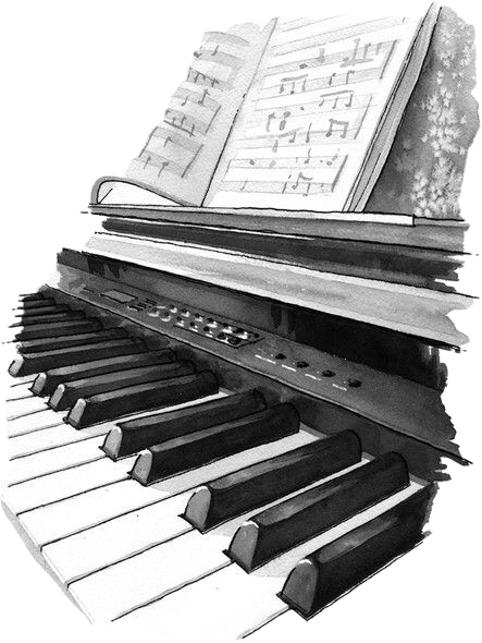 Piano Dibujo Blanco Y Negro (443x590), Png Download