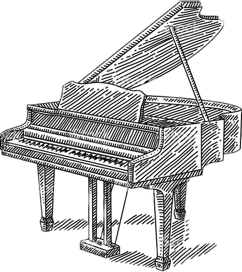 Piano Blanco Y Negro Dibujo (480x539), Png Download