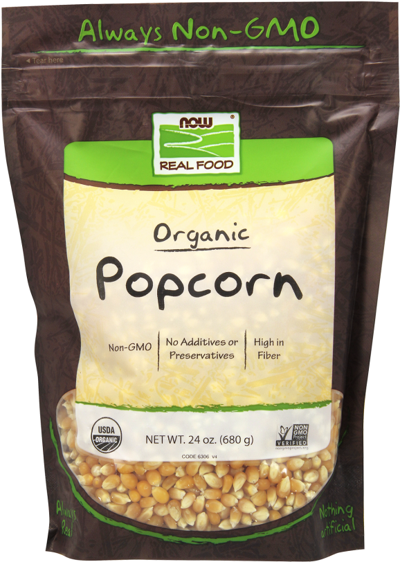 Popcorn, Organic - Now Foods - Certified Organic Popcorn - 24 Oz. (620x854), Png Download