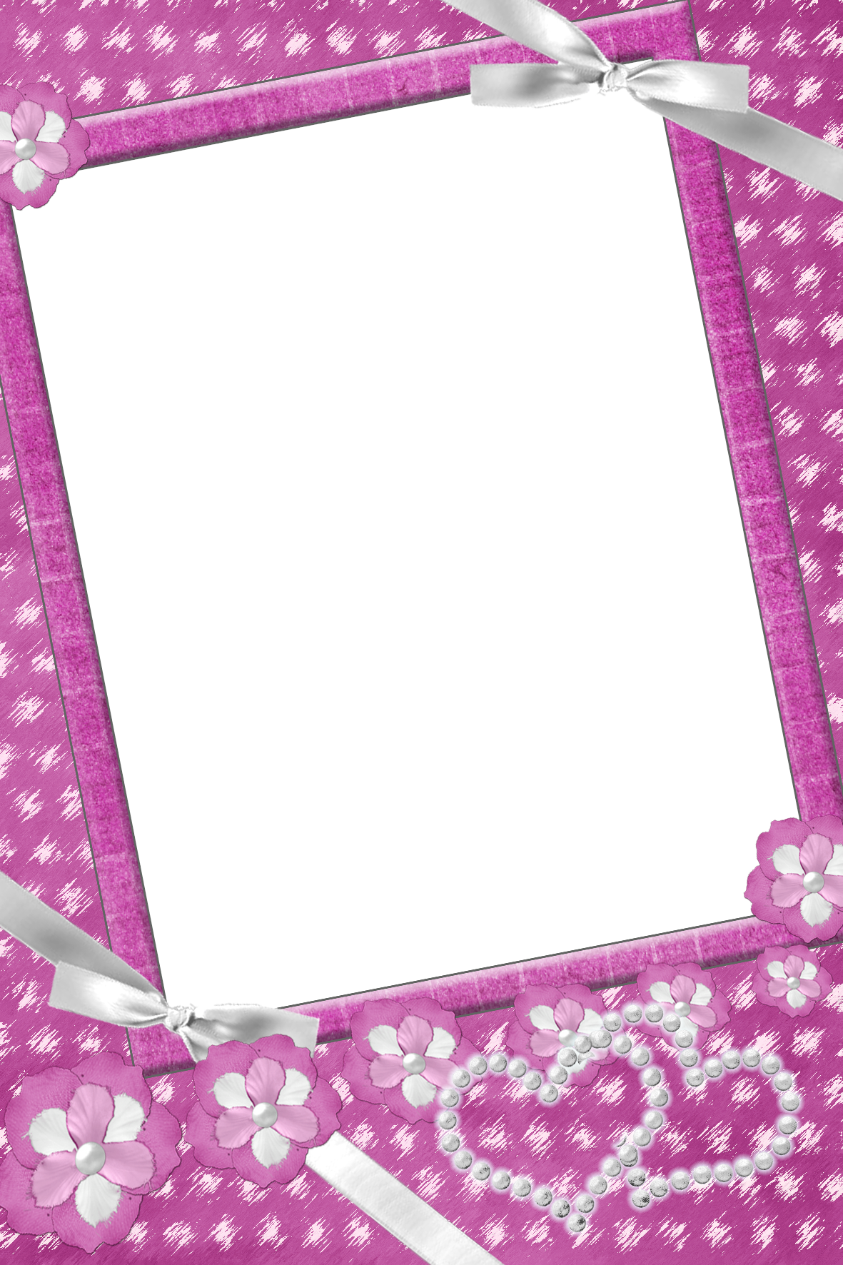 Pink Transparent Frame With Flowers And Pearls - Blue Romantic Frame Png (400x600), Png Download