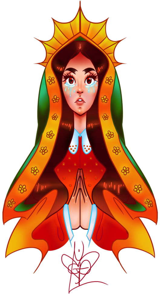 Vector Black And White Download La By Lil Cutiepie - Virgen De Guadalupe Anime Girl (774x1032), Png Download