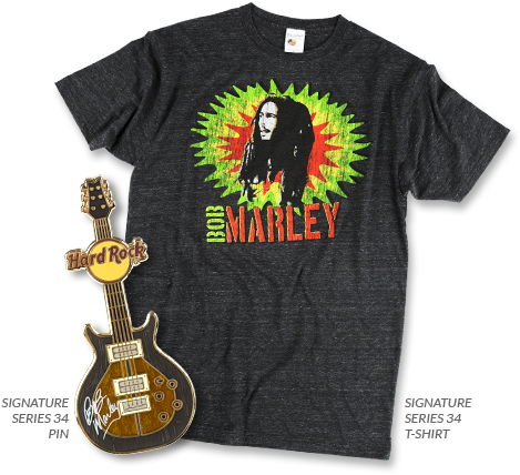 Bob Marley Signature Series T-shirt And Pin - T Shirt Hard Rock Cafe Limited (476x435), Png Download