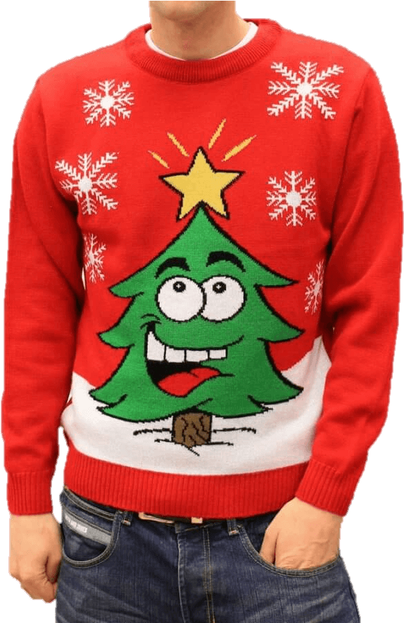 Jersey Navideño Hombre Árbol De Navidad Sonriente Rojo - Новогодний Свитер Купить Украина (897x897), Png Download
