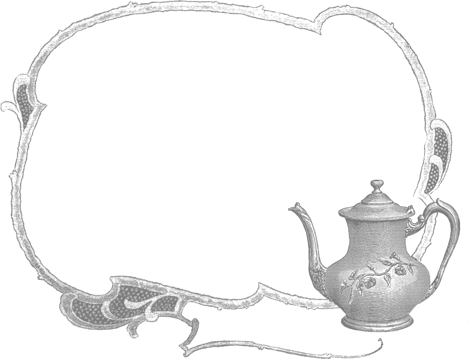 Digital Teapot Label Design Downloads - Teacup Border Png (1600x1309), Png Download