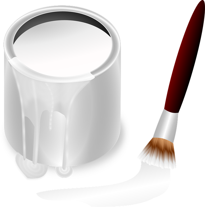 Paint Brush Clipart Pottery Painting - Paint Bucket And Brush White (713x720), Png Download