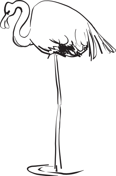 Flamingo Clipart Large - Flamingo Black White Png (390x592), Png Download