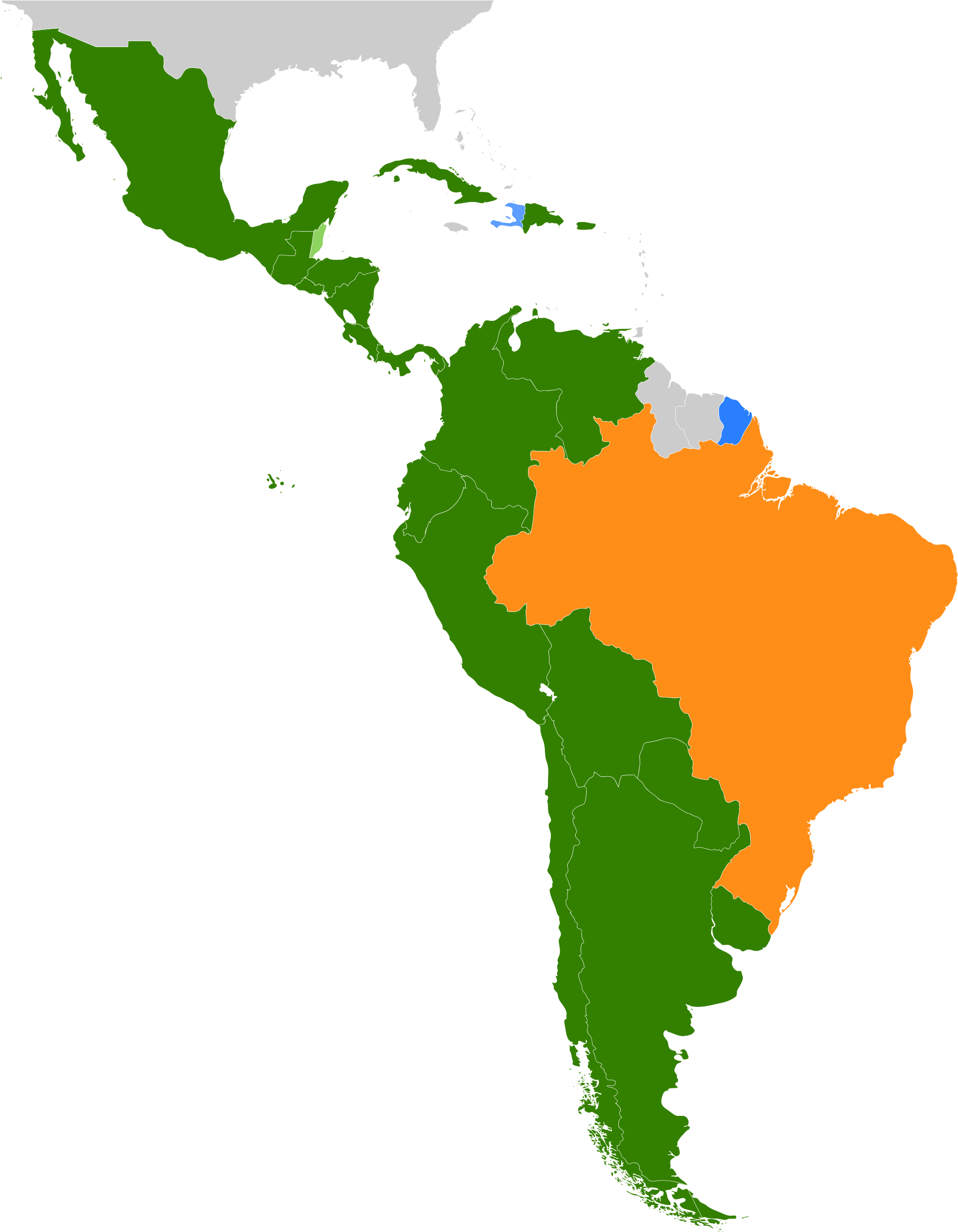 Fresh Map Of South America In Spanish - Latin America (2000x2500), Png Download