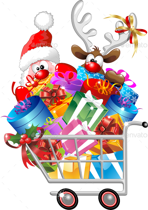 Reindeer On Shopping Cart Png Preview Santa Cartoon - Christmas Shopping Clip Art (495x700), Png Download