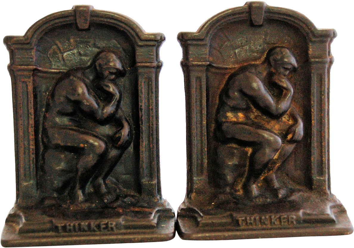 Cast Iron Bookends Of The Thinker Auguste Rodin V Foundry - Carving (1187x1187), Png Download