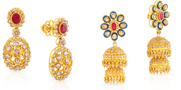 Jewel Set Png Free Download - Jhumka Malabar Gold Earrings Designs With Price (758x334), Png Download