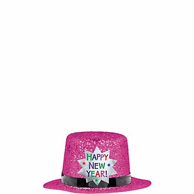 Glitter Pink Happy New Year Mini Top Hat (400x544), Png Download