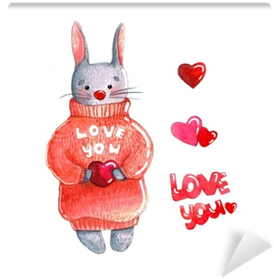 Watercolor Bunny In Sweater With Pink Heart Isolated - Heart (400x400), Png Download