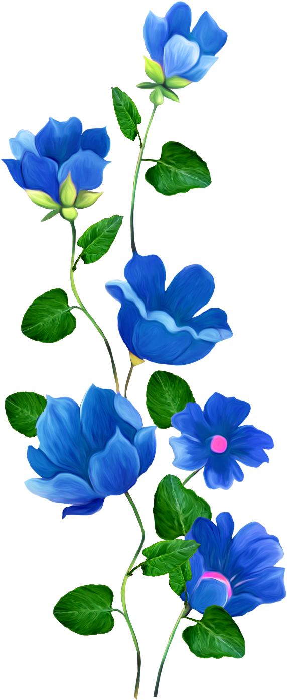 Flowers Transp For Creation - Blue Watercolour Floral Border Png (297x698), Png Download