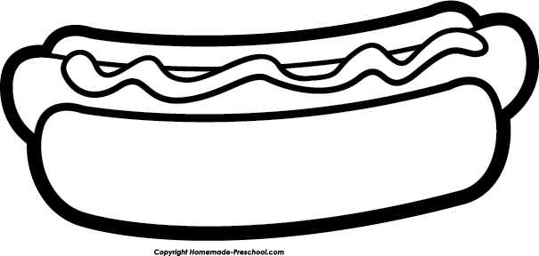 Click To Save Image - Hot Dog Cartoon Black And White (605x288), Png Download