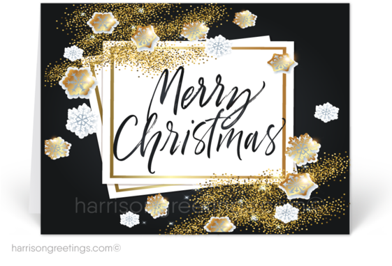Black And Gold Glitter Merry Christmas Holiday Cards Greeting Card Full Size Png Download Seekpng