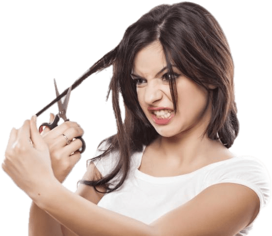 Hair Cutting Angry - Someone Cutting Their Own Hair (750x500), Png Download