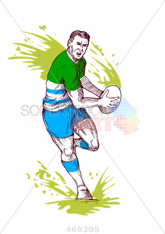 Stock Illustration Of Cartoon Drawing Of Angry Rugby - Drawing Of Rugby Player Png (340x482), Png Download