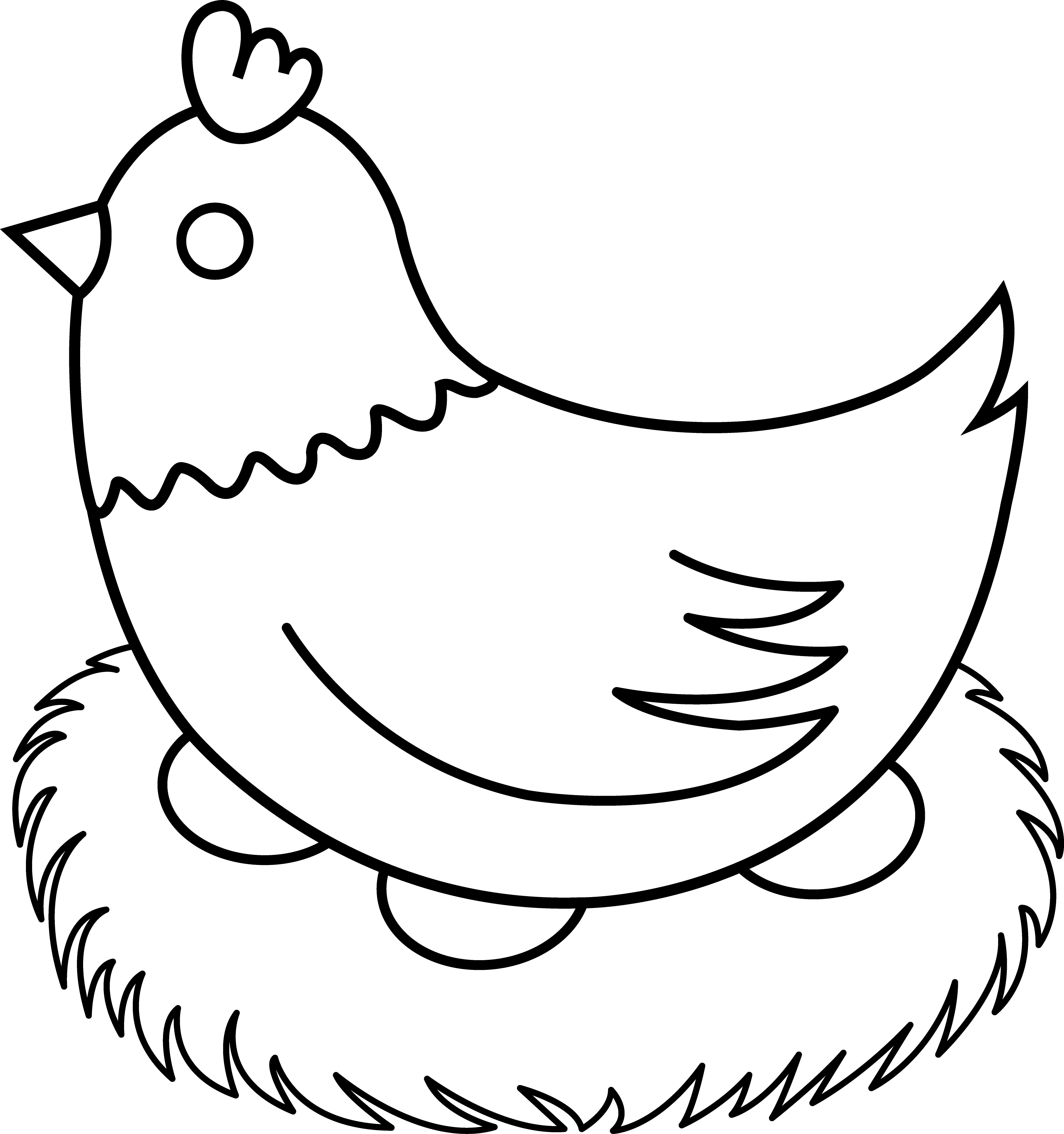 Hen Beautiful Image Drawing - Hen Farm Clipart Black And White (3610x3848), Png Download