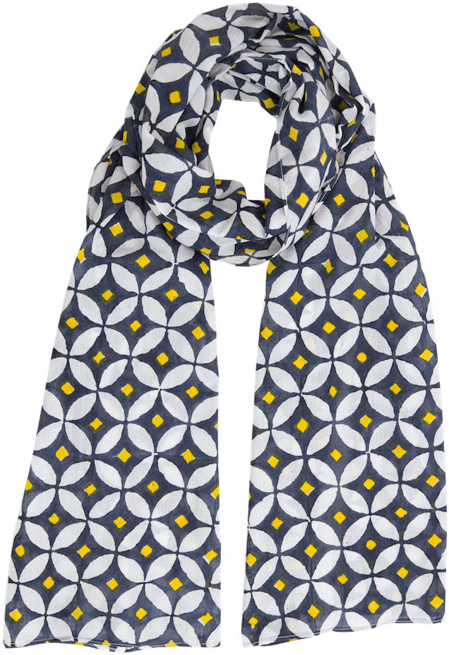 Blue & Yellow Diamond Scarf - Stole (767x1000), Png Download