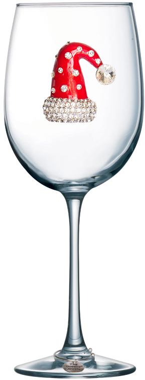 Santa Hat Jeweled Stemmed Wine Glass - Wine Glass With Heart (800x800), Png Download