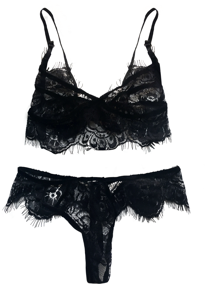 Adjusted Straps Sheer Lace Bra Set - Black Bra Set (700x931), Png Download