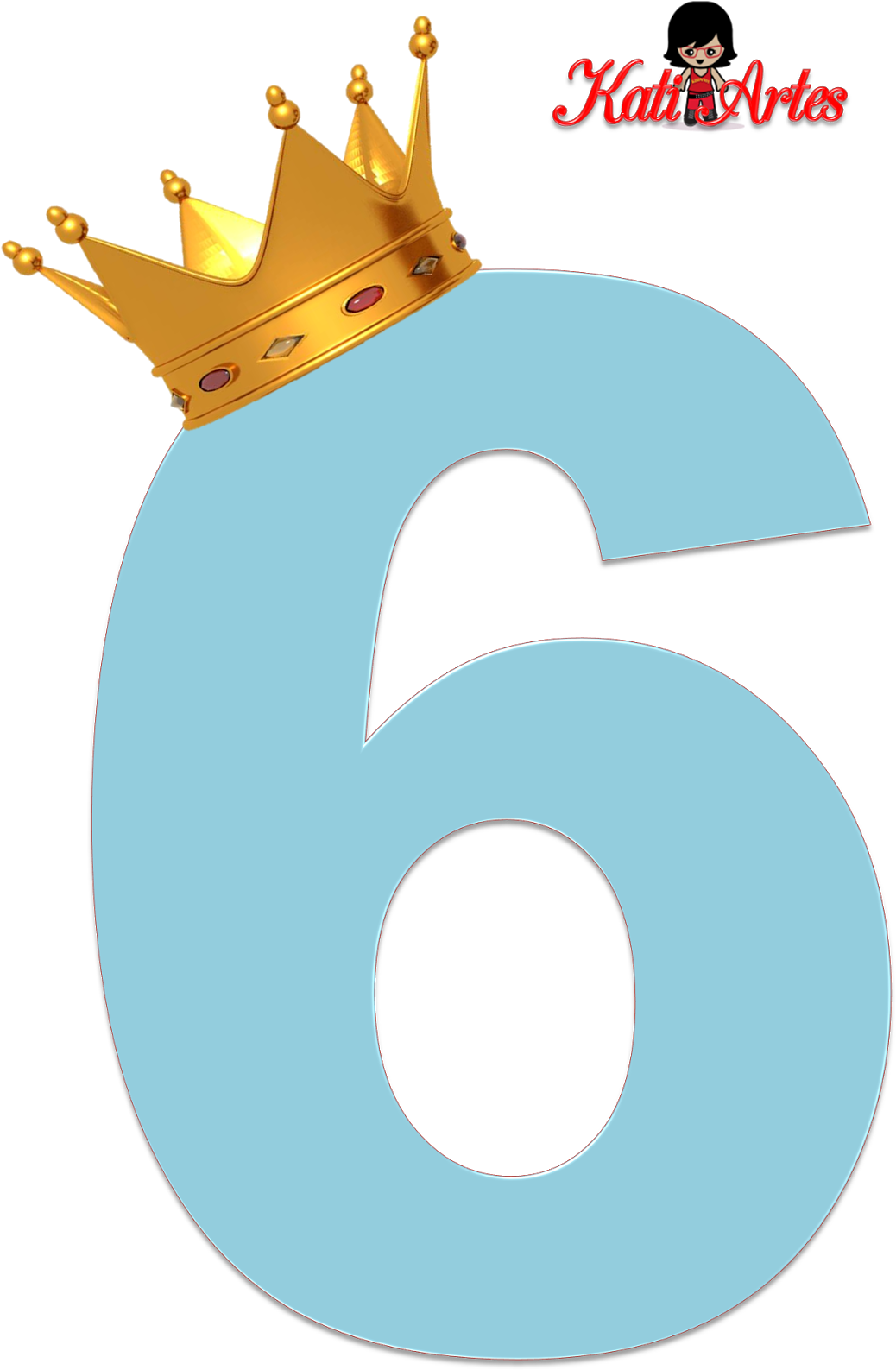 Alfabeto De Números Azul Claro Con Coronas - Numeros 6 Con Coronas (1060x1600), Png Download