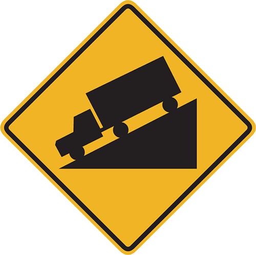 Hill/downgrade - Truck On Hill Sign (500x499), Png Download