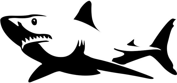 Shark Jaws Sea Fish Ocean White Shark Shar - Black And White Shark Clipart (680x340), Png Download