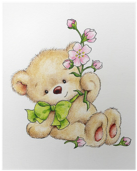 Teddy Bear With Cartoon Flowers (400x400), Png Download