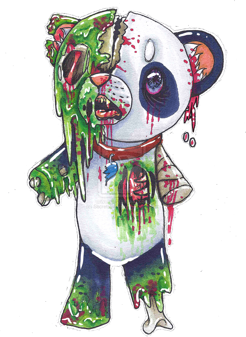 Zombie Art - Zombie Panda Drawing (1024x1448), Png Download