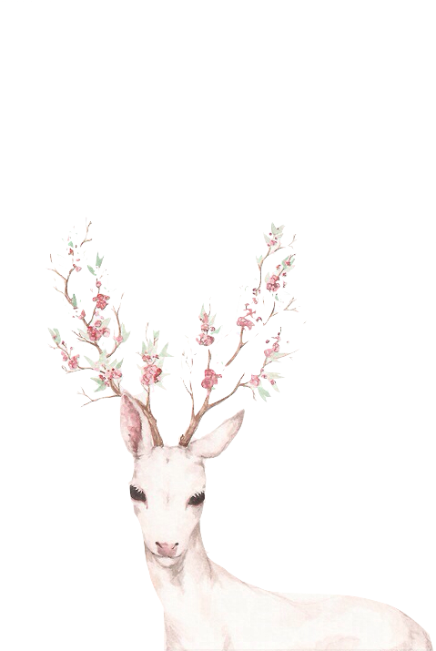 Watercolor Deer Antlers Png - Deer With Flower Antlers (500x718), Png Download