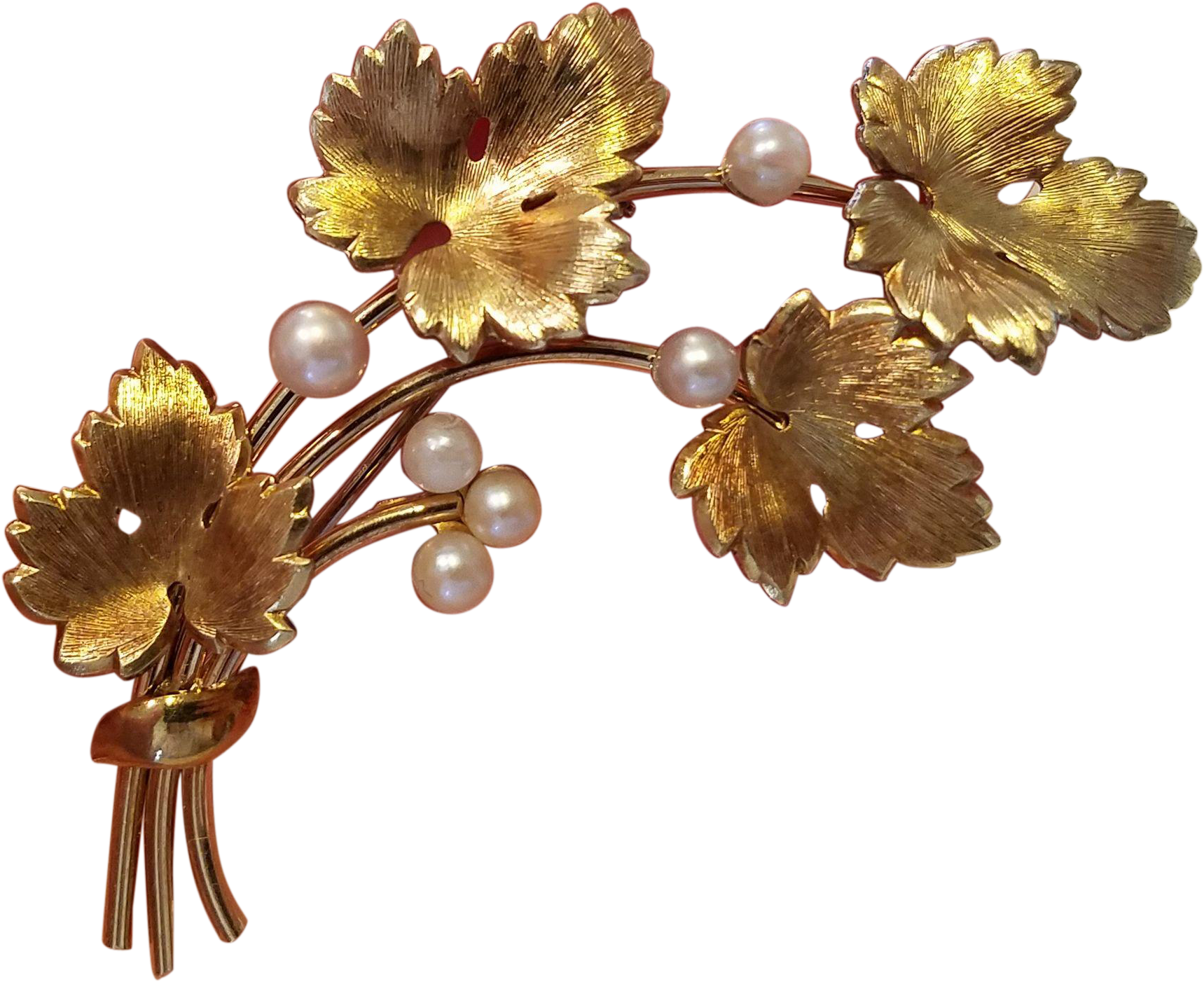 Vintage Krementz Grape Leaf And Cultured Pearl Pin - Jewellery (1718x1718), Png Download
