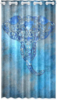 A Blue Watercolor Elephant Portrait In Denim Look New - 1x Ariel Mermaid Sunset Silhouette Polyester Window (500x500), Png Download