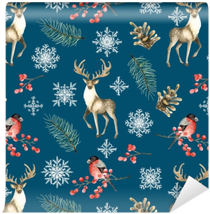Seamless Christmas Pattern With Deer And Bullfinches - Eponj Home 3d Handy Çift Kişilik Nevresim Takımı - (400x400), Png Download