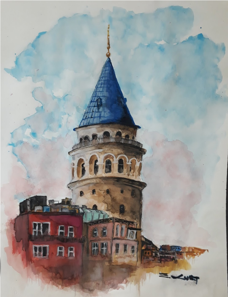 Galata Tower, Original Paintings, Tablo Kanvas Canvas - Canvas (1000x1000), Png Download