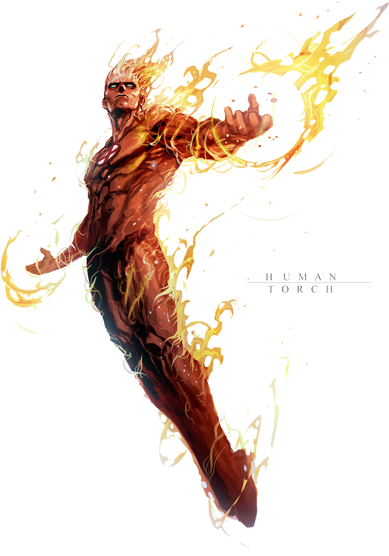 Human Torch Png File - Tocha Do Quarteto Fantastico Desenho (800x1120), Png Download