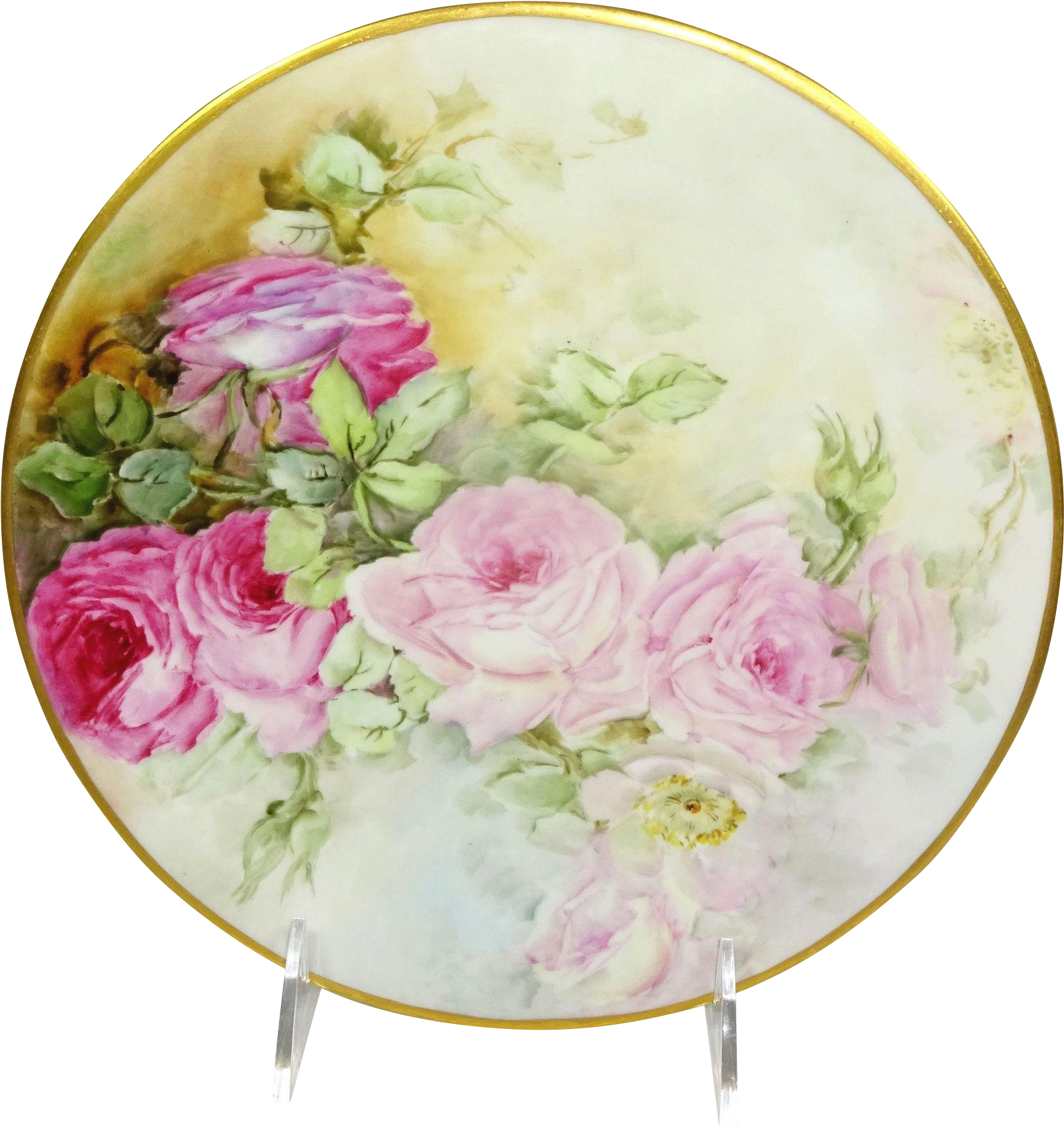Antique French Limoges Plate Hand Painted Pink Roses - Limoges (1833x1833), Png Download