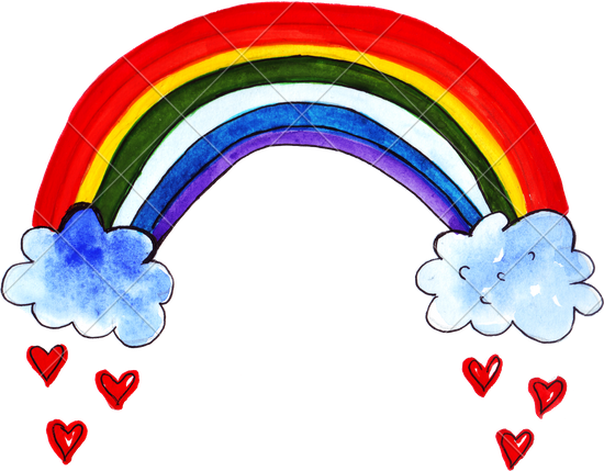 Hand Drawing Of Colorful Watercolor Rainbow And Clouds - Hand Drawn Rainbow Png (550x429), Png Download