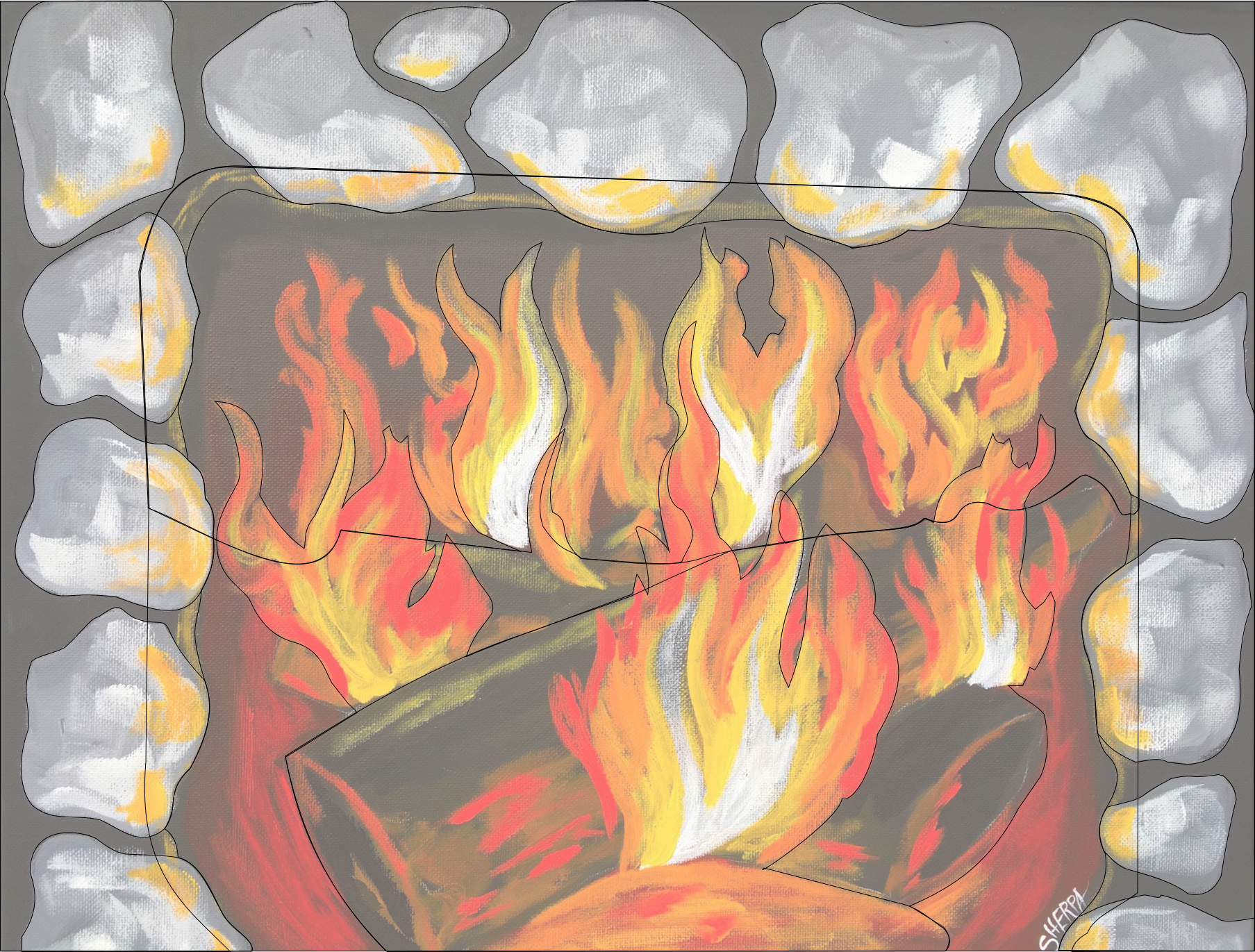 Image With All Layers - Fireplace Acrylic Paint (1807x1371), Png Download