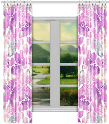Watercolor Flower Pattern Window Curtain - Window Valance (500x500), Png Download