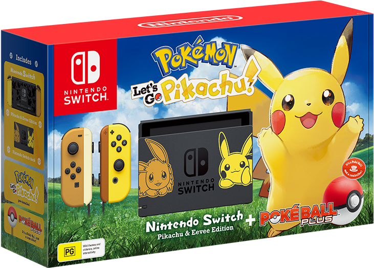 Each Includes A Nintendo Switch Pikachu & Eevee Edition - Nintendo Switch Let's Go Pikachu (1080x887), Png Download