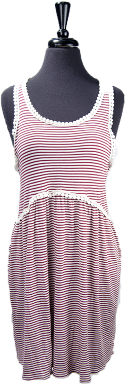 Babydoll Striped Lace Circle Trim Dress - Day Dress (800x800), Png Download