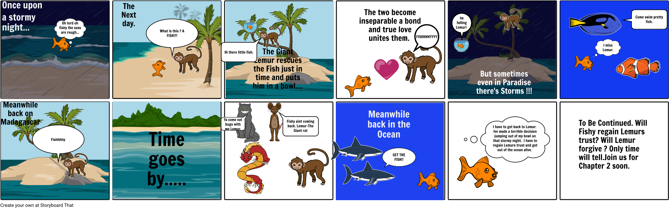 Fishy And Lemur - Cartoon (2316x733), Png Download