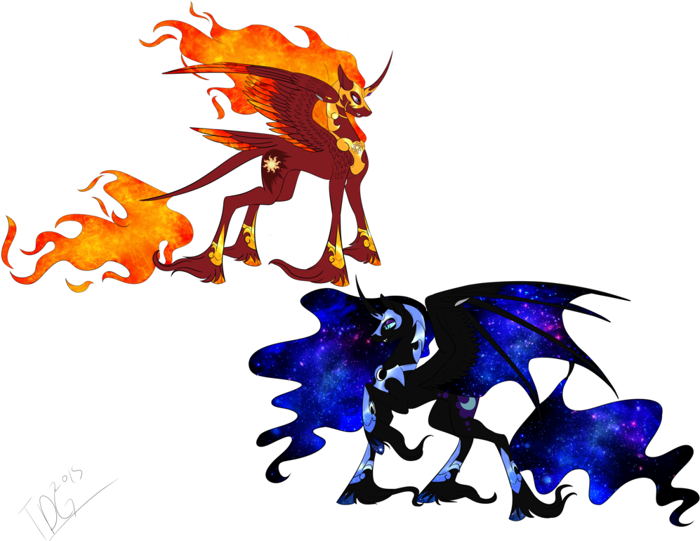 Nightmare Moon And Solar Flare By Tdg-arts On Deviantart - Nightmare Moon And Solar Flare (1019x784), Png Download
