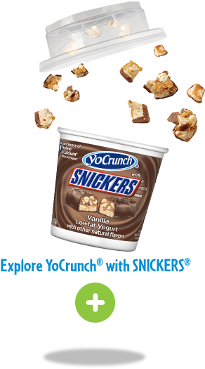 Yocrunch Vanilla Lowfat Yogurt With Snickers Topping - Yocrunch Yogurt, Lowfat, Vanilla, With Snickers Pieces (340x524), Png Download