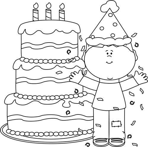 Confetti Clipart Birthday Cake - Black And White Birthday Cake Clip Art (500x497), Png Download