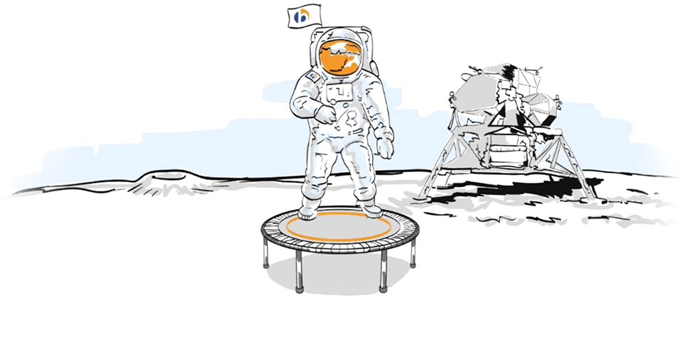 A Graphic Representation Of An Astronaut On The Moon - Astronaut Trampoline (967x499), Png Download