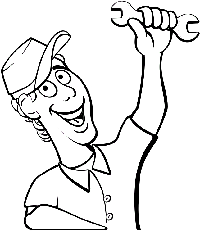 Cartoon Black And White Mechanic (686x800), Png Download