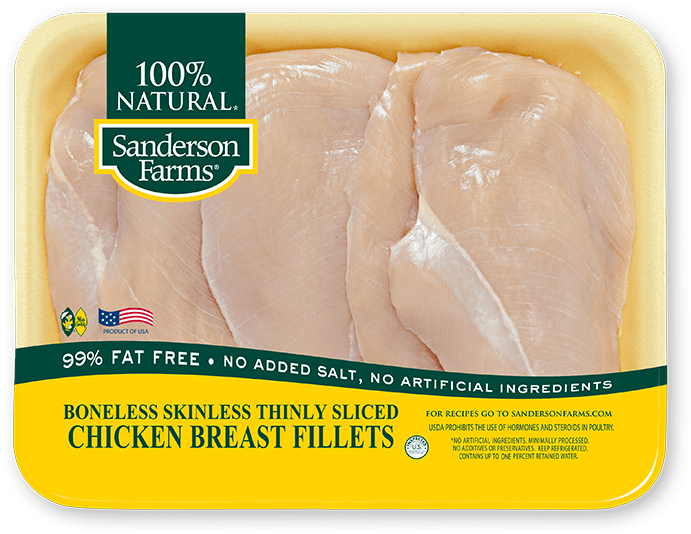 Boneless, Skinless, Thinly Sliced Chicken Breast Fillets - Sanderson Farms Chicken Breast (709x758), Png Download