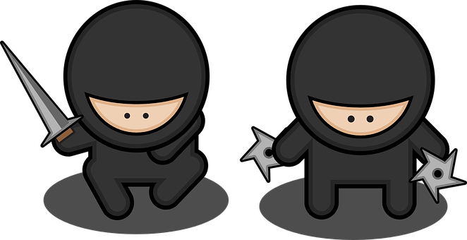 Black Ninja Swords Masks Cartoon Two Ninja - Ninjas Clip Art (662x340), Png Download